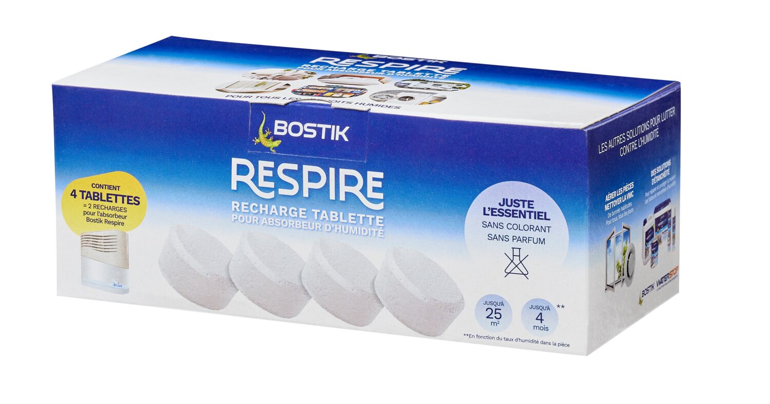 4 Recharges pour Absorbeur d'humidité Respire 250gr - BOSTIK