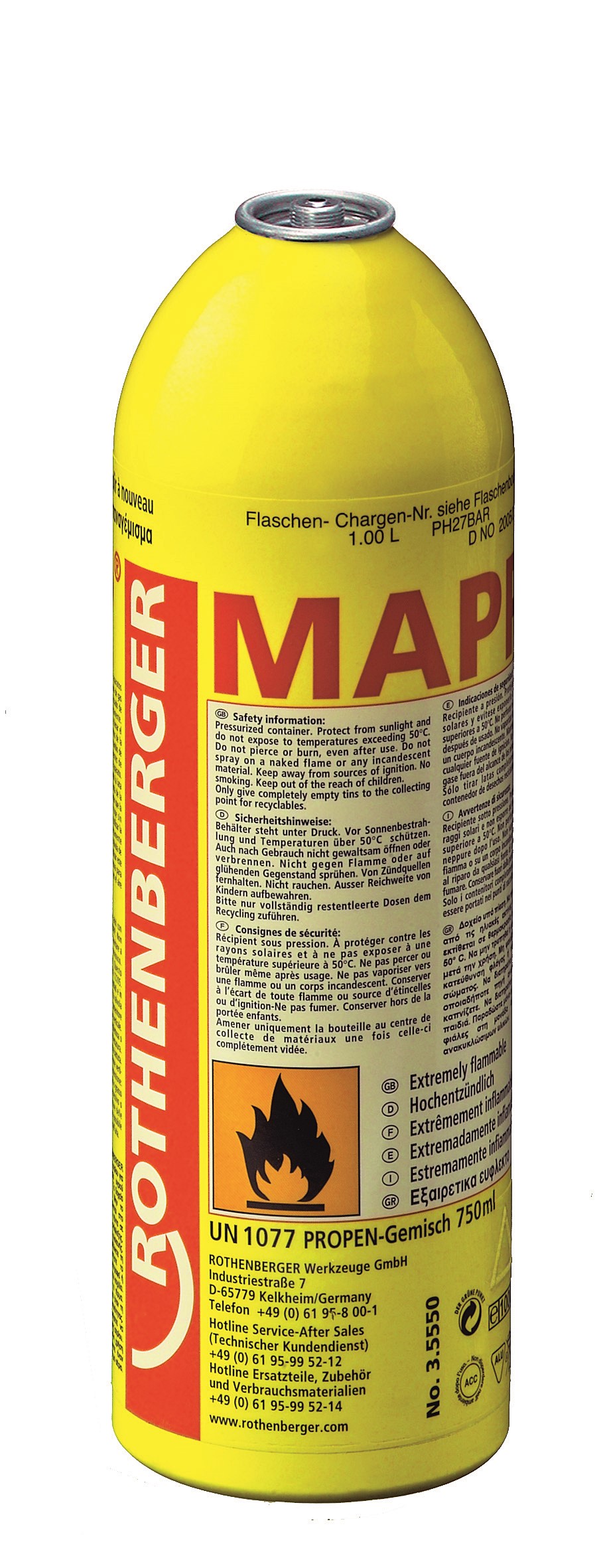 Cartouche de gaz professionnel mapp gaz 750 ml - ROTHENBERGER INDUSTRIAL