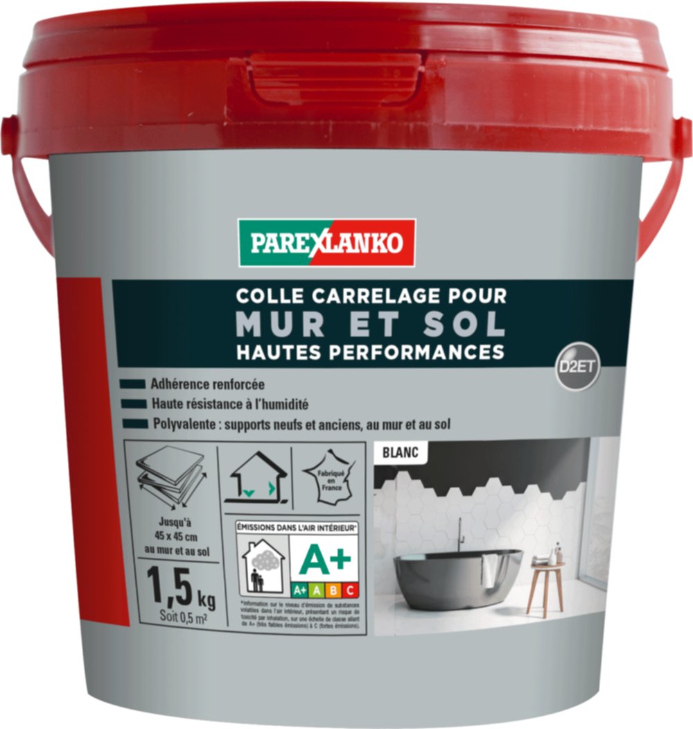 Colle carrelage en pâte Mur et Sol Hautes Perfomances 1,5kg Blanc - PAREXLANKO