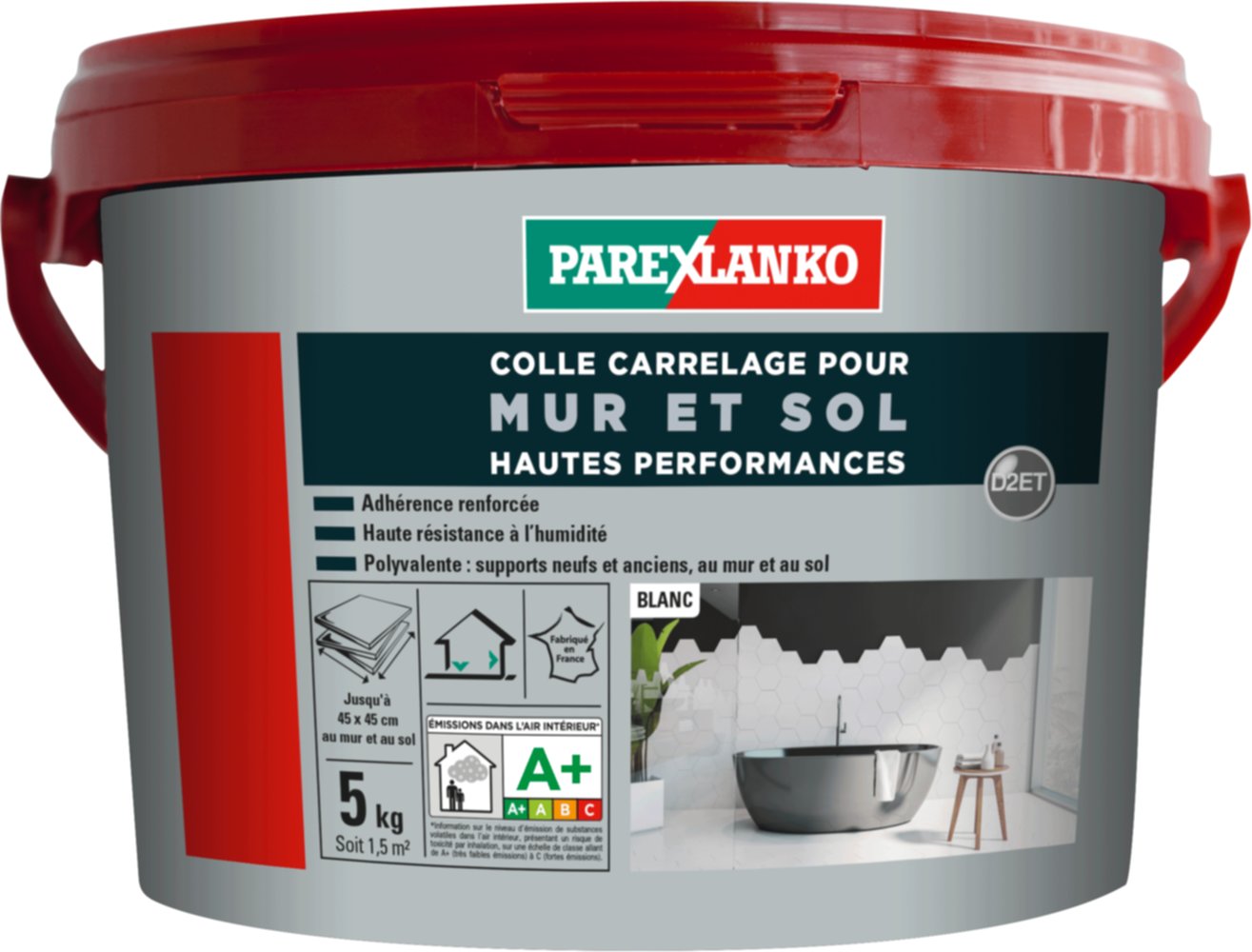 Colle carrelage en pâte Mur et Sol Hautes Perfomances 5kg Blanc - PAREXLANKO