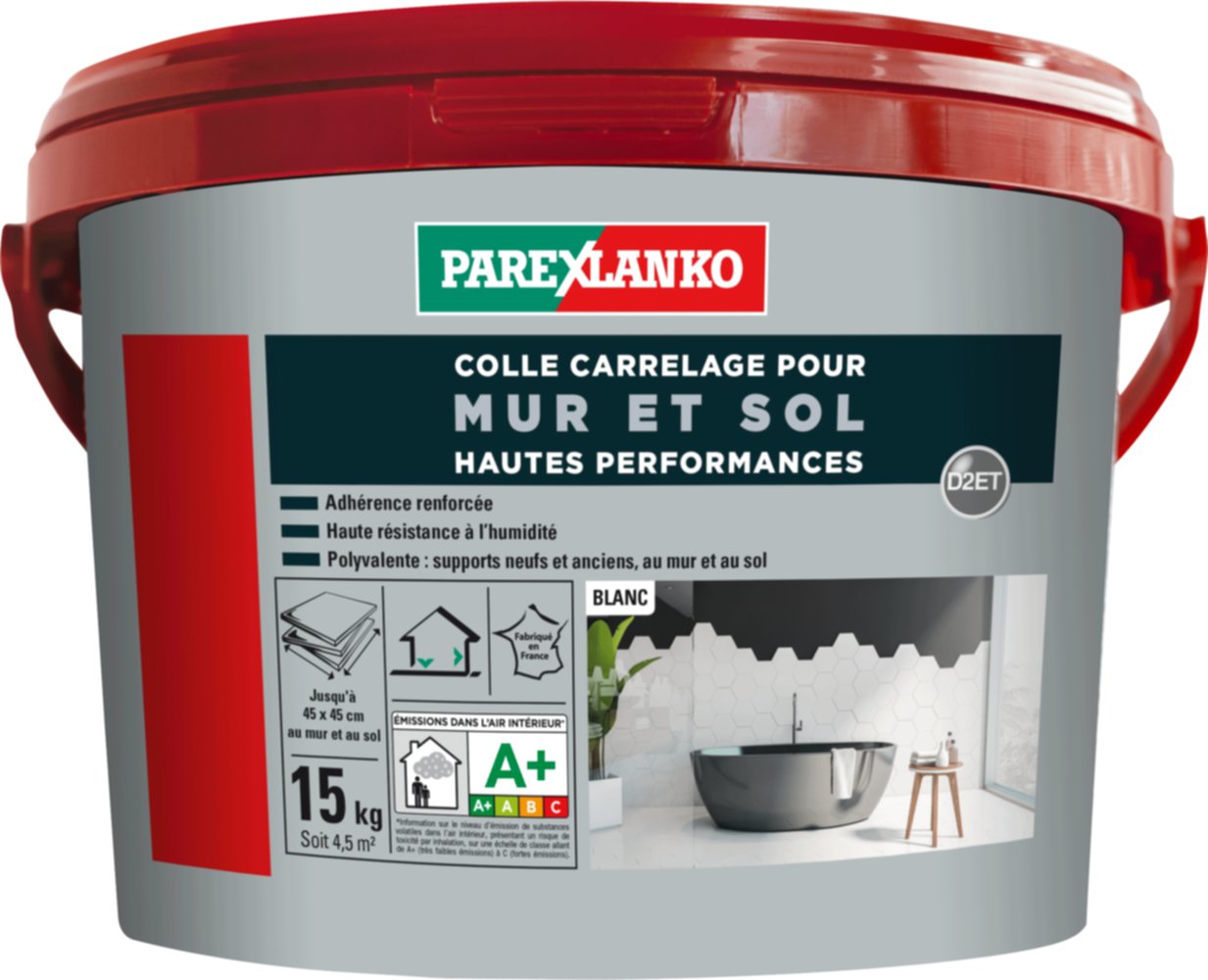 Colle carrelage en pâte Mur et Sol Hautes Perfomances 15kg Blanc - PAREXLANKO