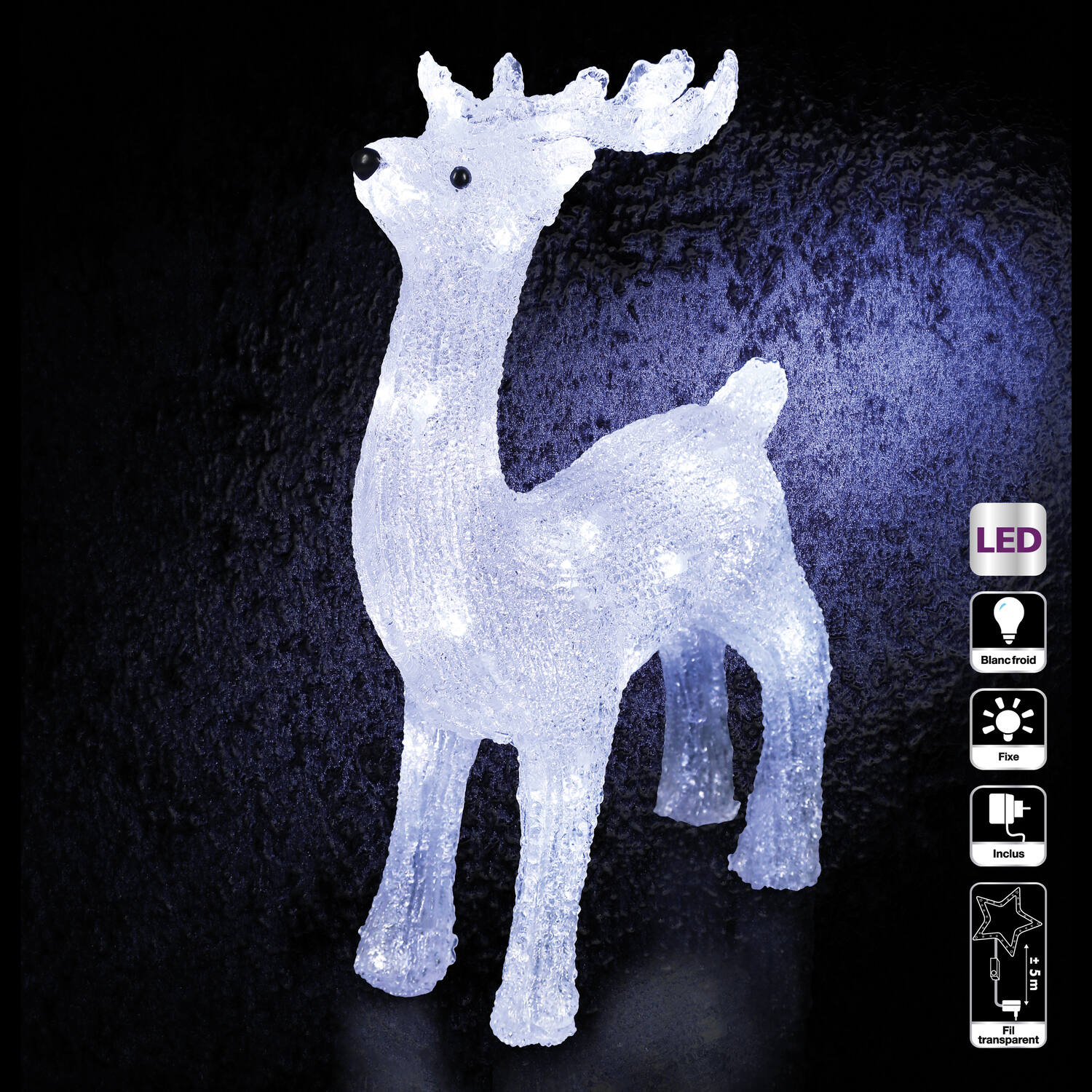 Décoration lumineuse extérieure Cerf debout blanc froid 45cm