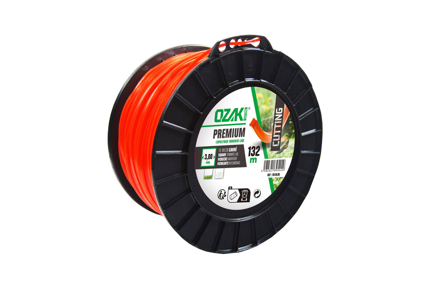 Bobine fil nylon carré Premium L.132m Ø3mm - OZAKI