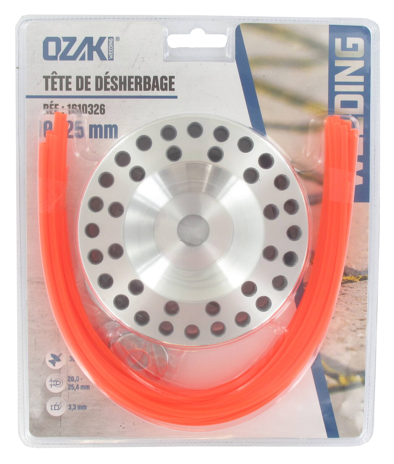 Tête aluminium brosse 18 fils nylon (36 en sortie)