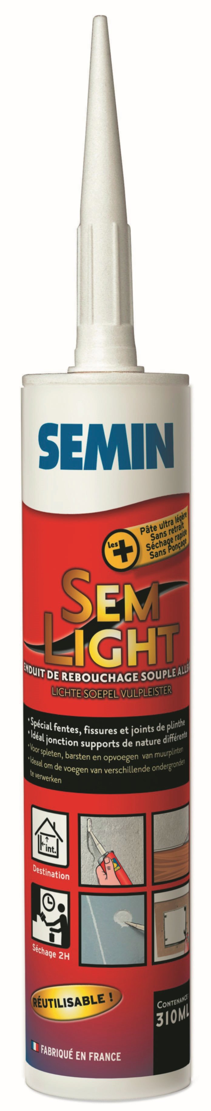 Enduit de rebouchage souple à séchage rapide cartouche 310 mL - SEMIN