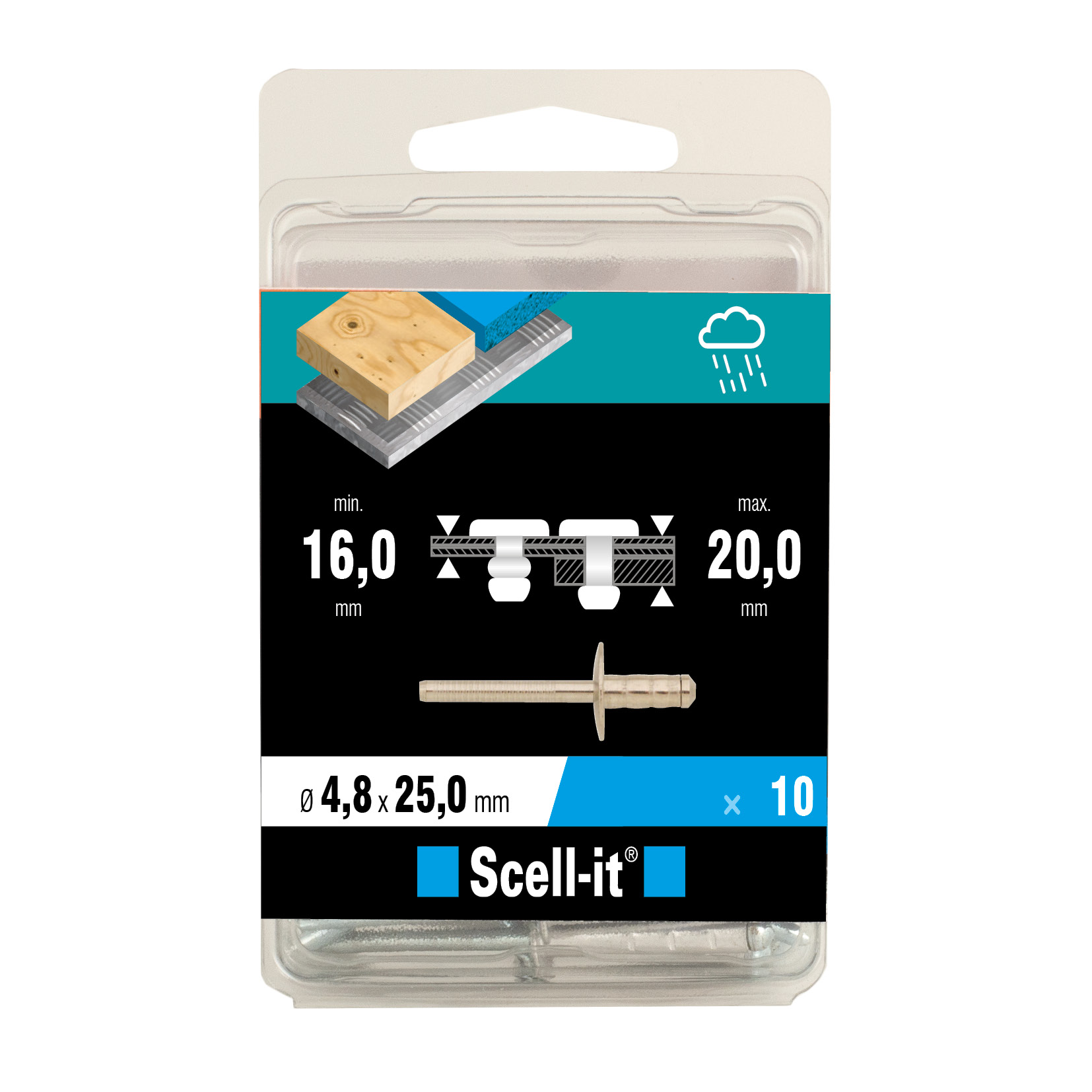 Boîte de 10 rivets multi-serrage Ø 4.8 x 25 - SCELL IT