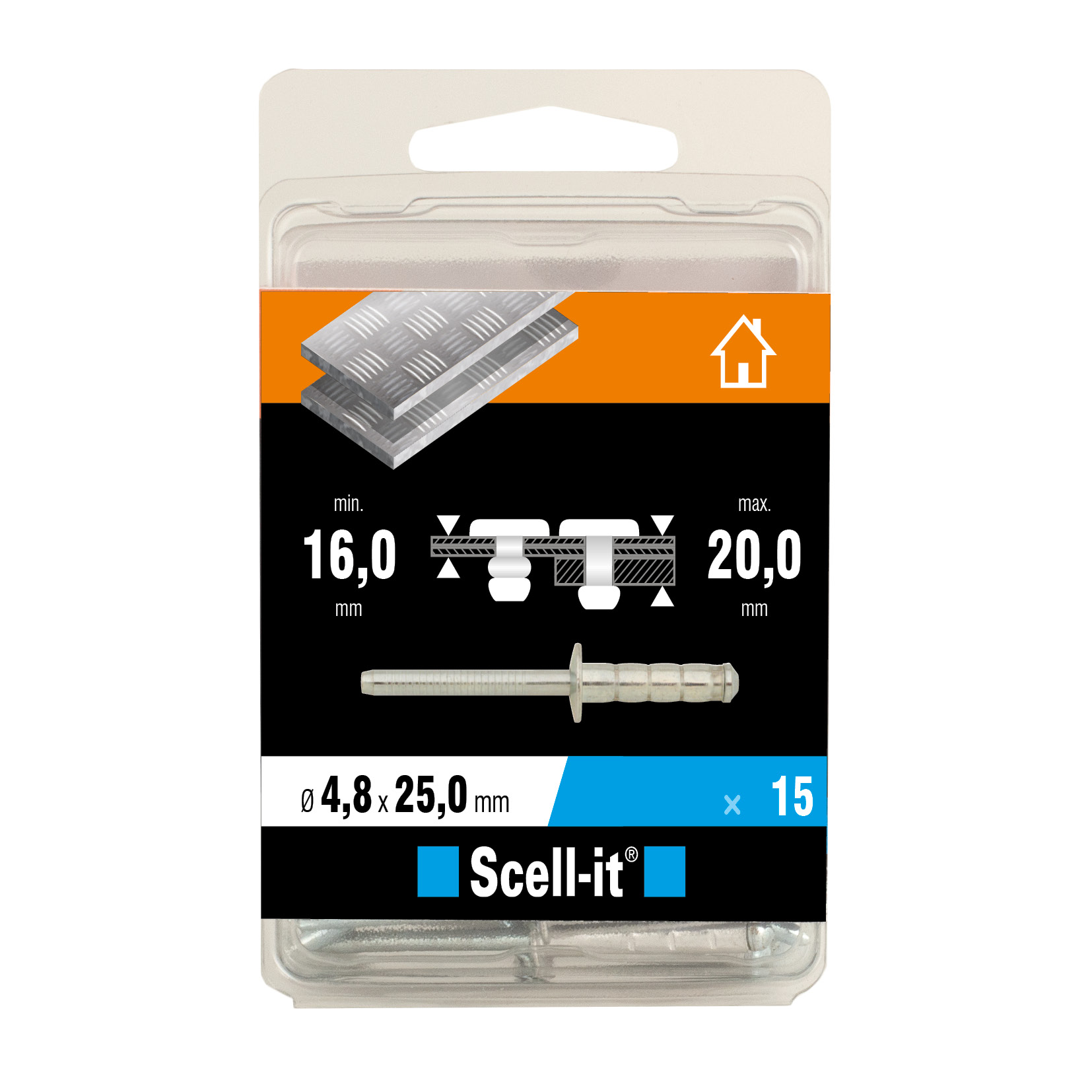 Boîte de 15 rivets multi-serrage Ø 4.8 x 25 mm - SCELL IT