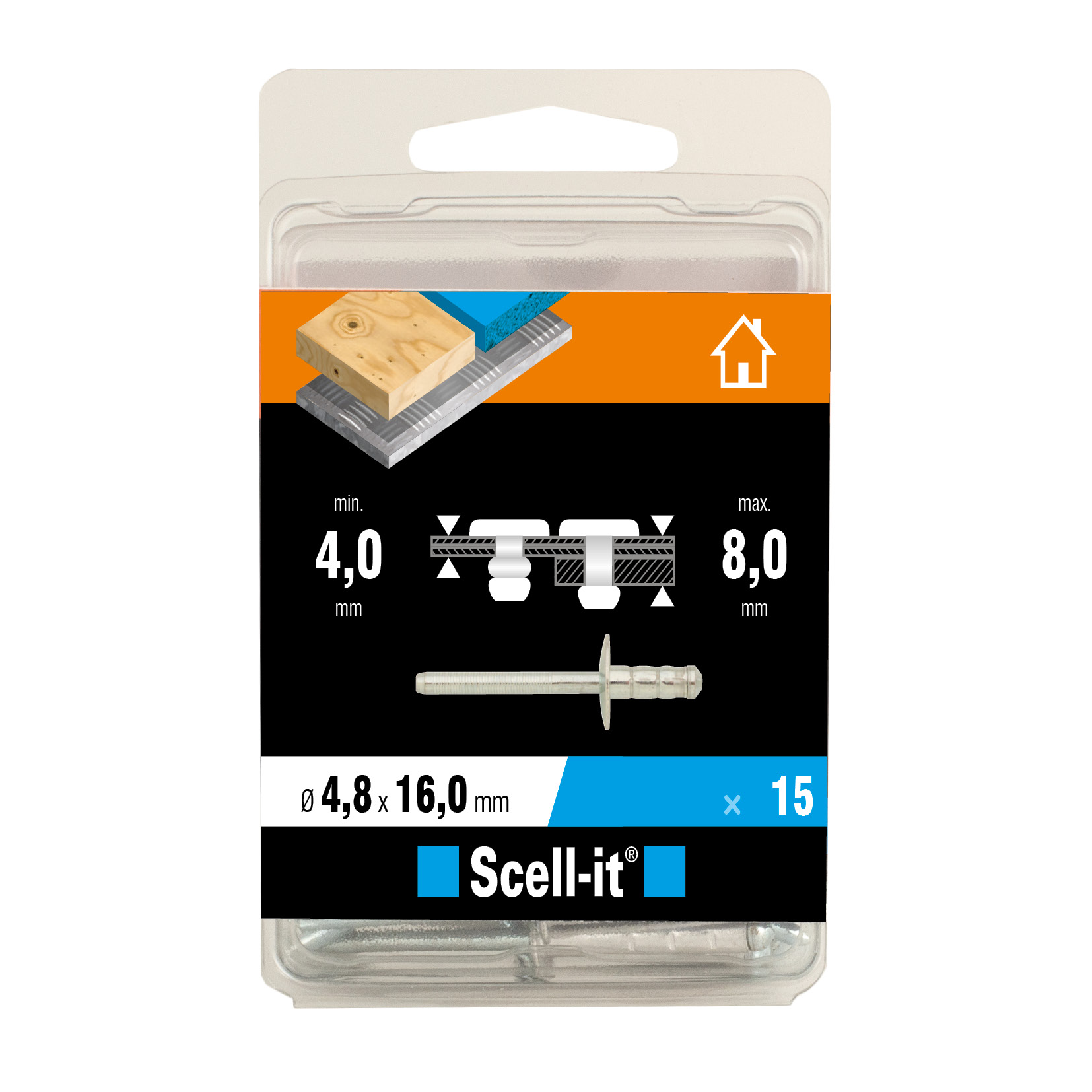 Boîte de 15 rivets multi-serrage Ø 4.8 x 16 mm - SCELL IT