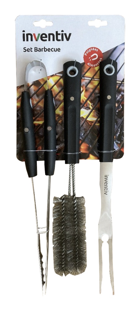 3 accessoires de cuisson Fourchette + Pince + Spatule -INVENTIV