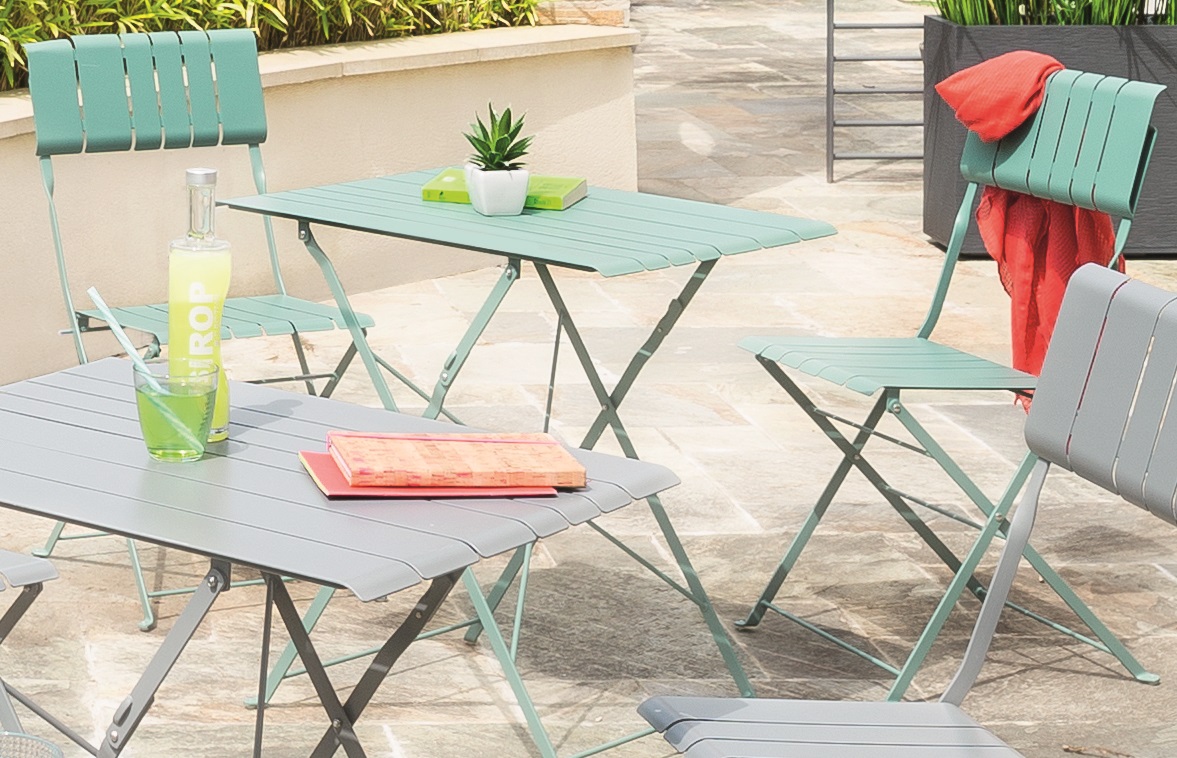 Salon de jardin acier duo Zest table + 2 chaises vert d'eau - INVENTIV