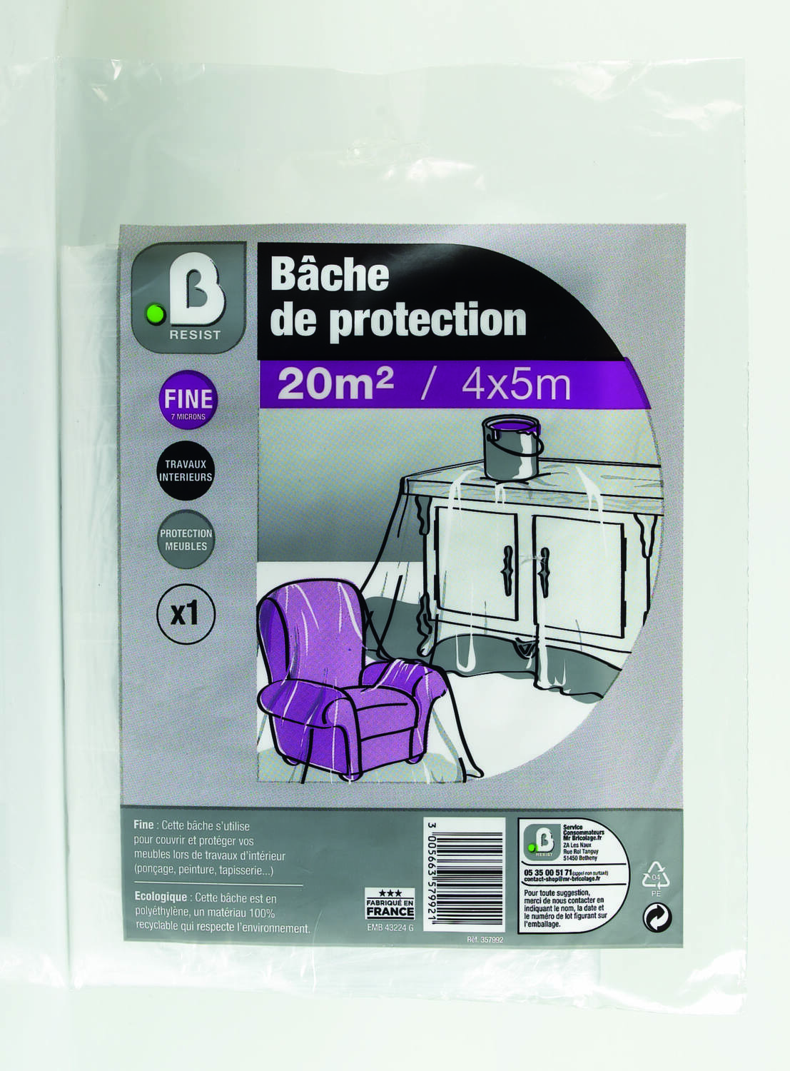 Bâche Protection Fine Couvre Meuble 4x5m - INVENTIV