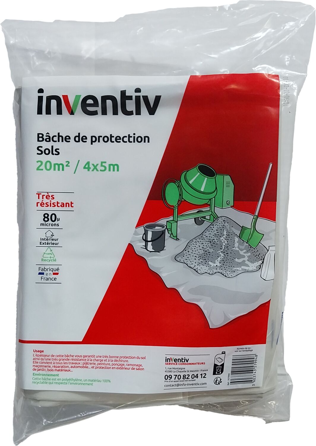 Bâche Protection Premium Couvre Sol 4x5m 80gr/m² - INVENTIV
