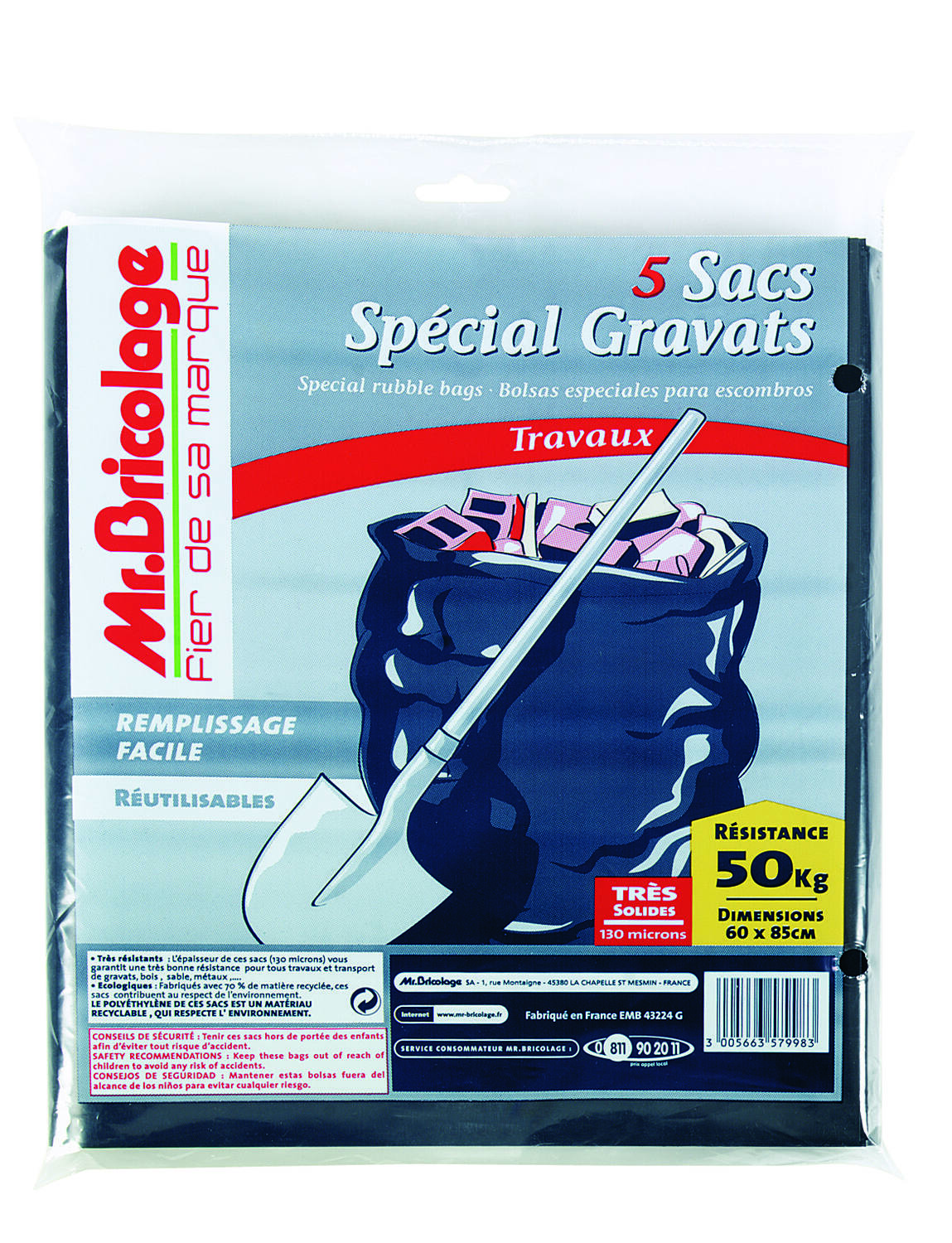 5 sacs à gravats Expert 56 x 85 cm noir- INVENTIV