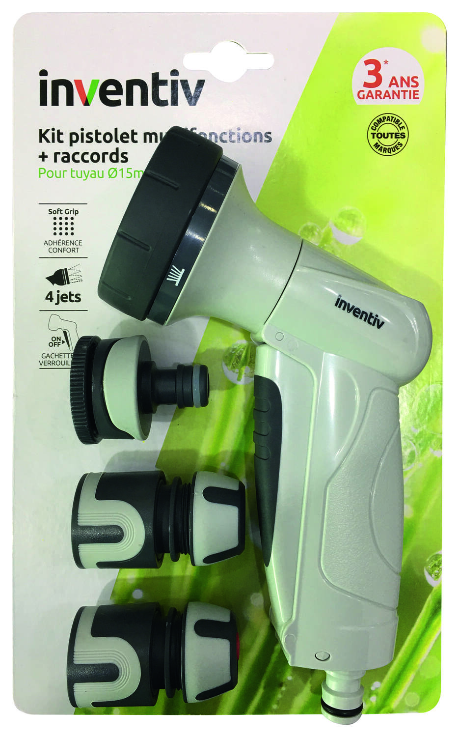 Kit pistolet arrosage + raccords Ø15 mm - INVENTIV