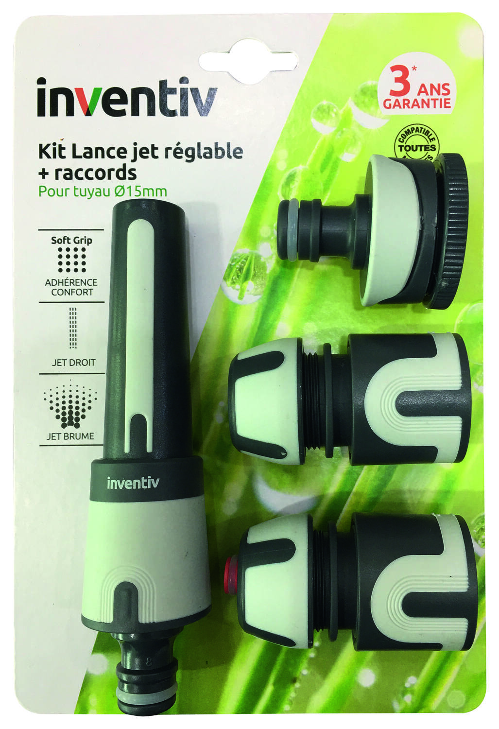 Kit lance + raccords d'arrosage Ø15 mm - INVENTIV