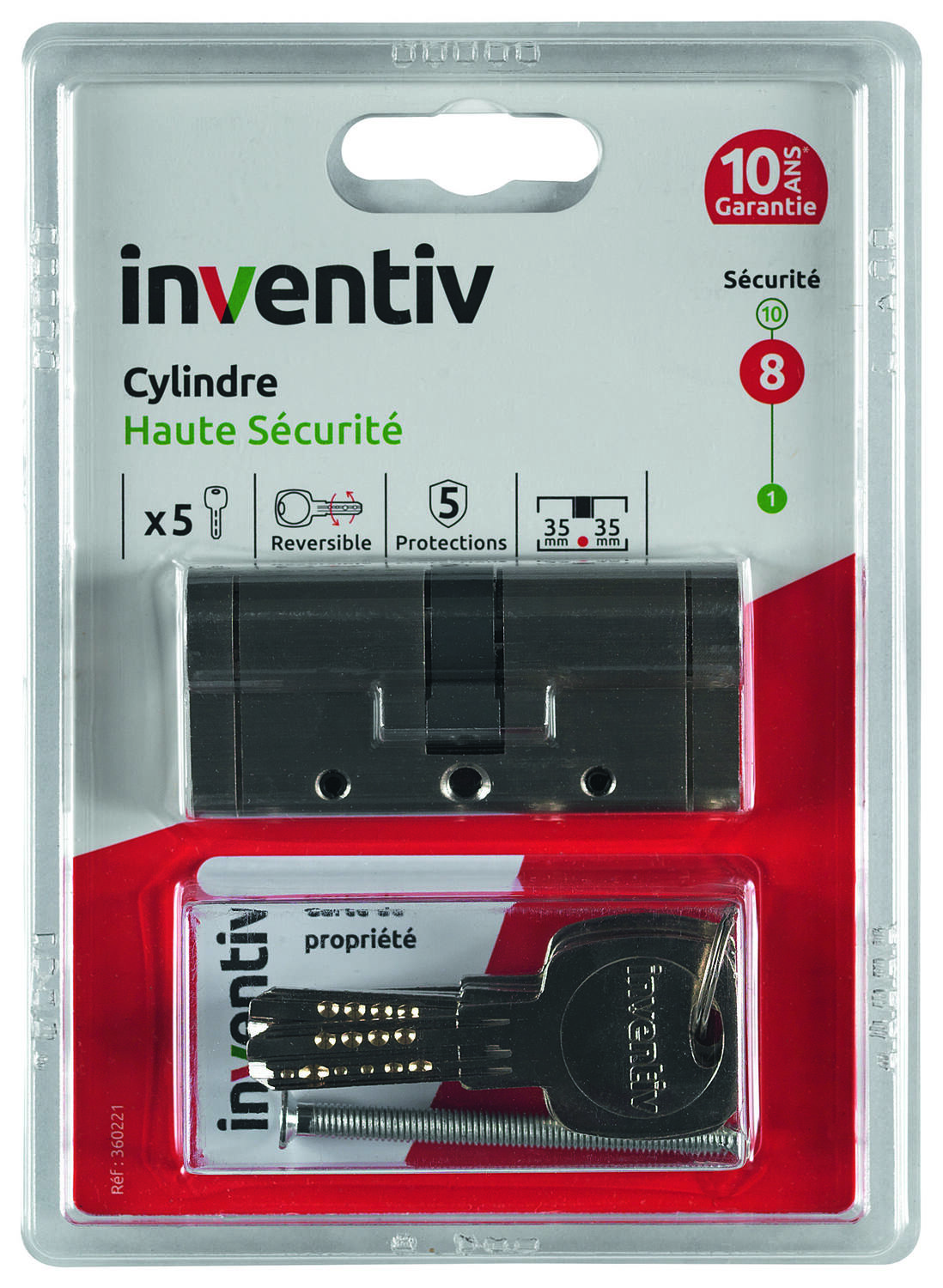 Cylindre de serrure haute sécurité 5 protections - INVENTIV