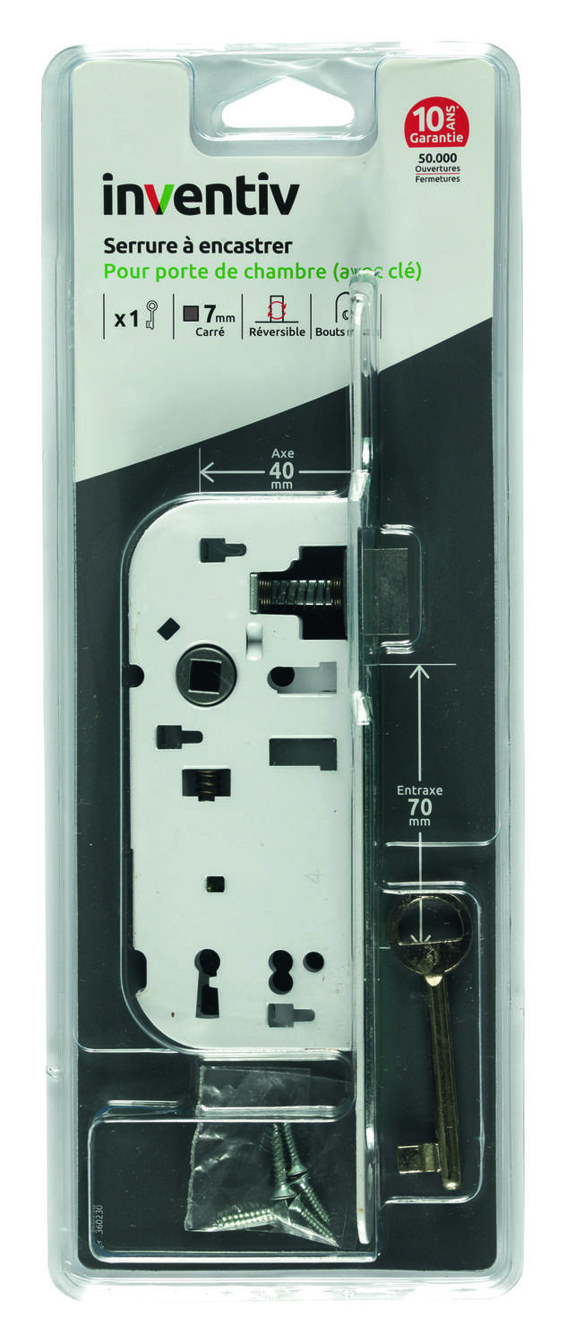 Serrure à encastrer avec clé, axe 40mm - INVENTIV