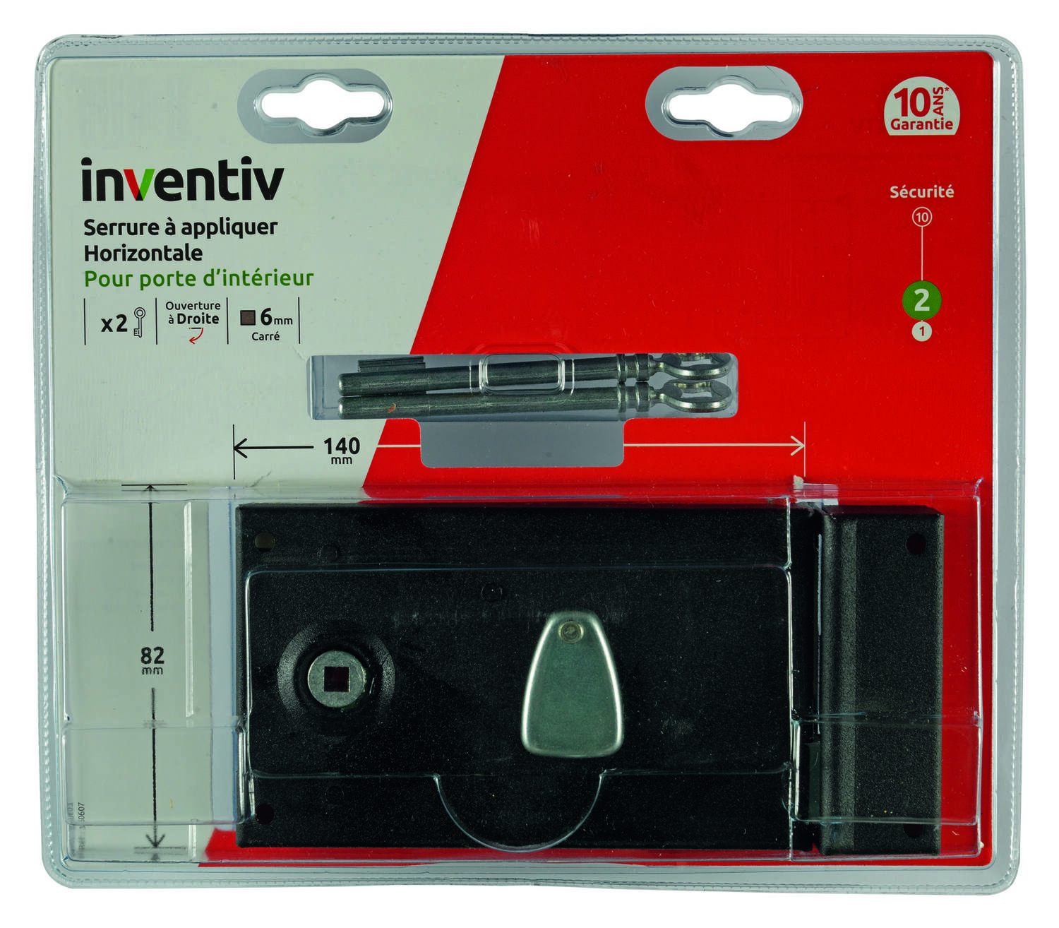 Serrure à applique horizontale porte d'intérieur 140x82mm - INVENTIV