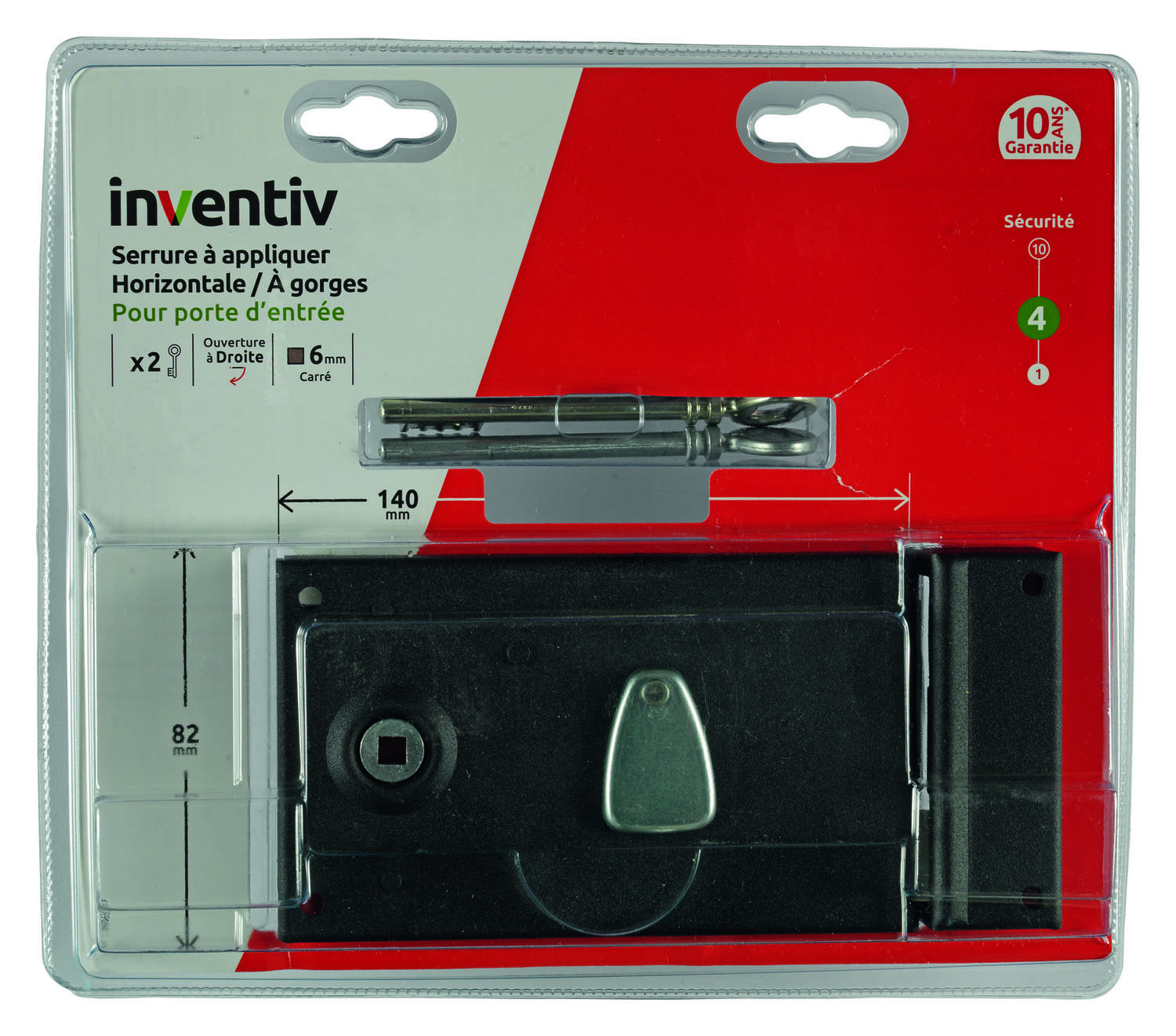 Serrure en applique horizontale 140x82mm, ouverture droite - INVENTIV