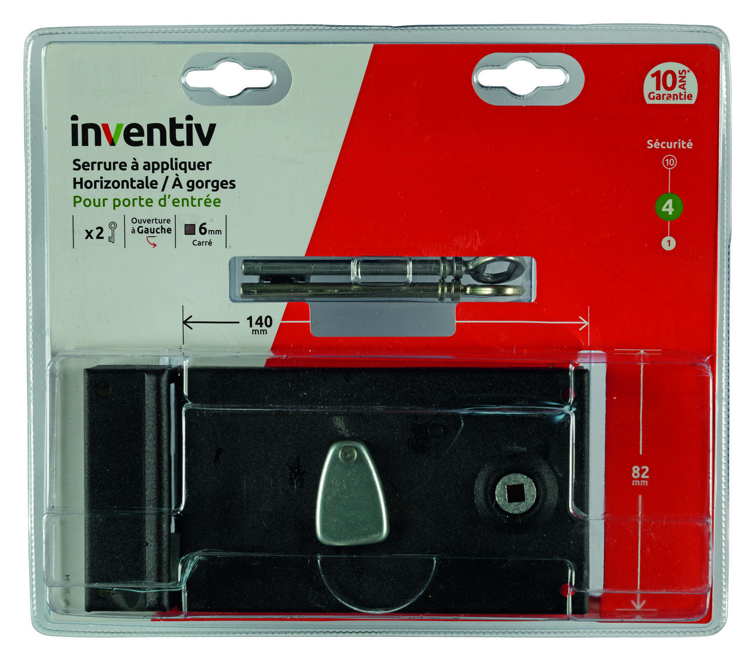 Serrure en applique horizontale 140x82mm, ouverture gauche - INVENTIV