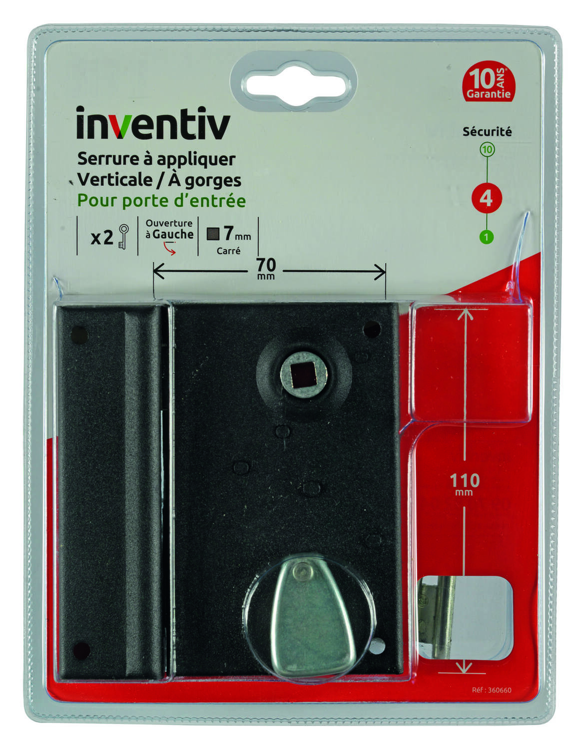 Serrure en applique verticlé 70x110mm, ouverture à gauche - INVENTIV