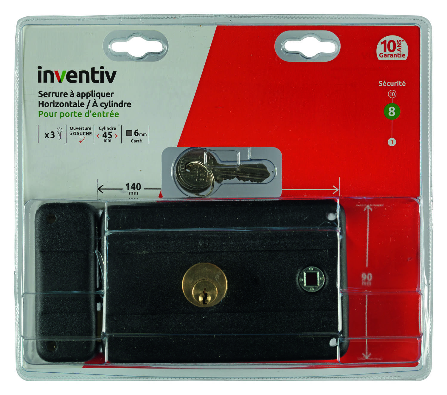 Serrure en applique horizontale 140x90mm, ouverture gauche - INVENTIV