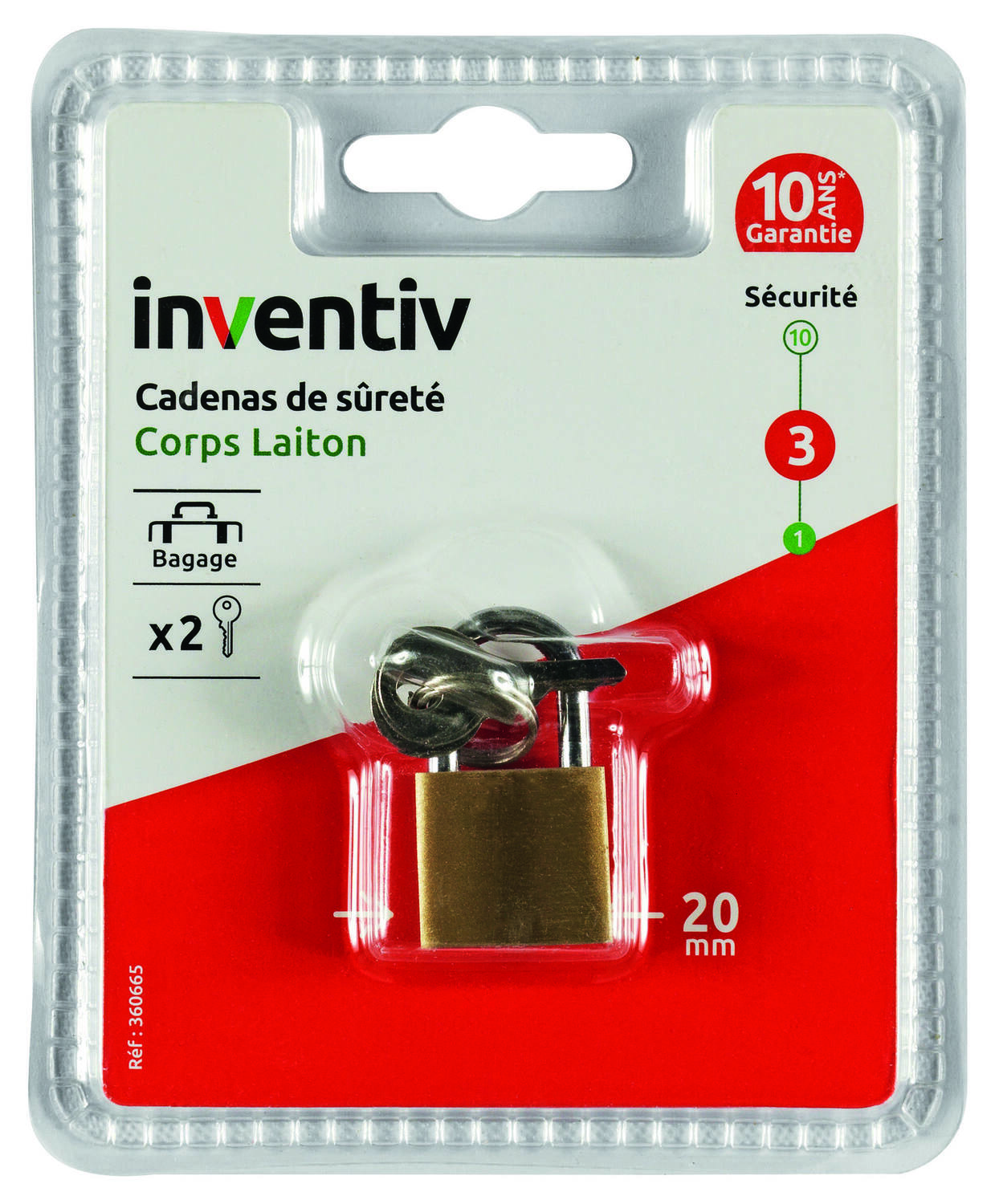 Cadenas + 2 Clés Laiton 20mm - INVENTIV
