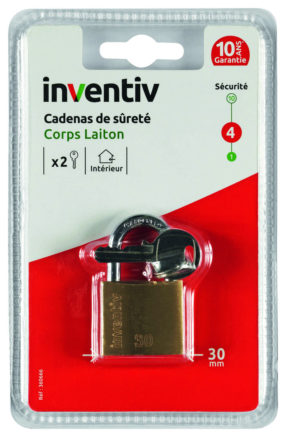 Cadenas + 2 Clés Laiton 30mm - INVENTIV