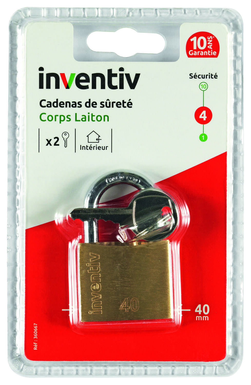 Cadenas + 2 Clés Laiton 40mm - INVENTIV