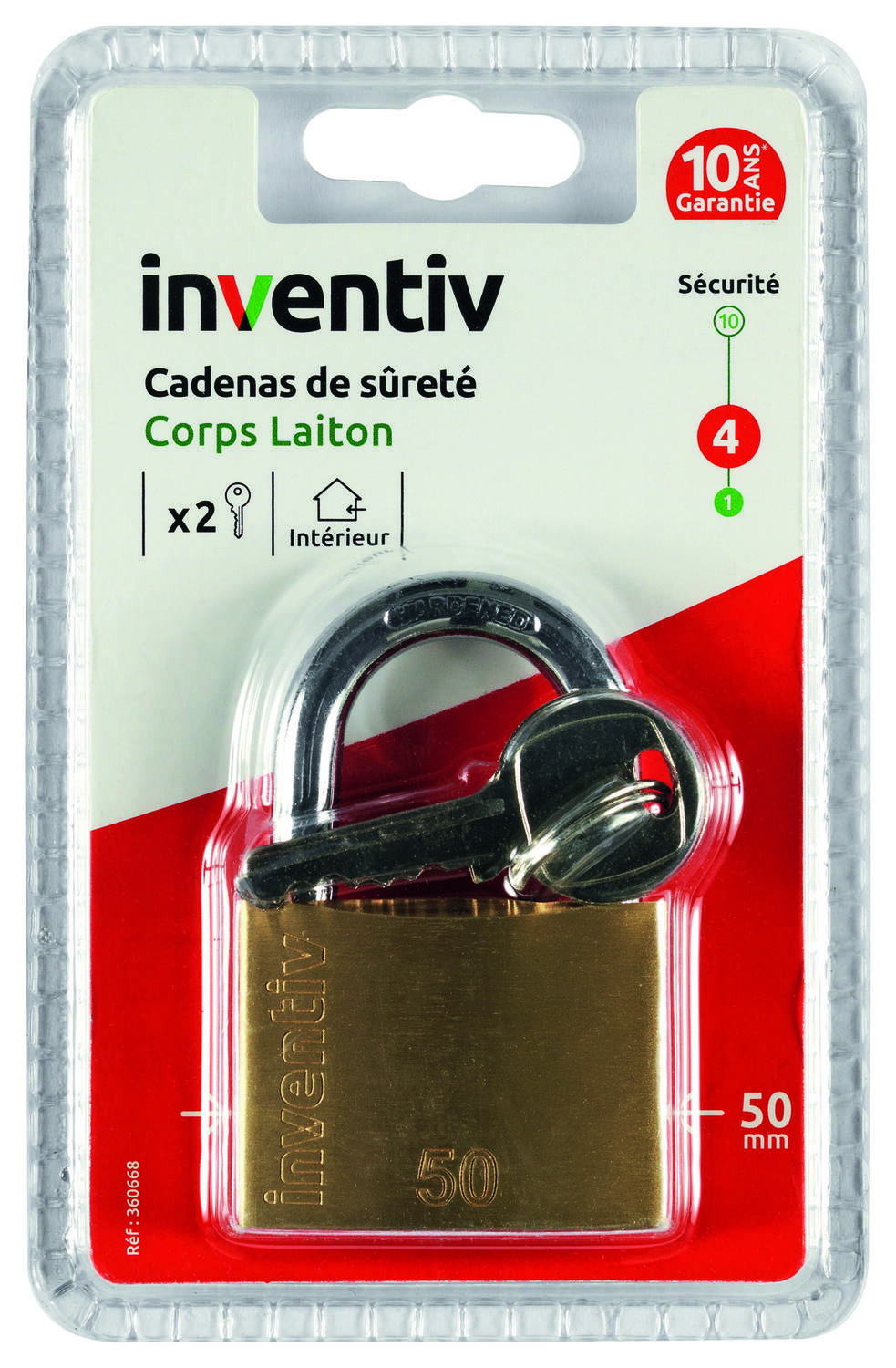 Cadenas + 2 Clés Laiton 50mm - INVENTIV