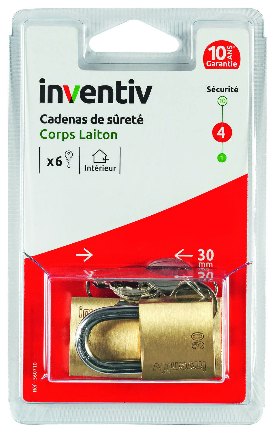 3 Cadenas + 2 Clés Laiton 30mm - INVENTIV