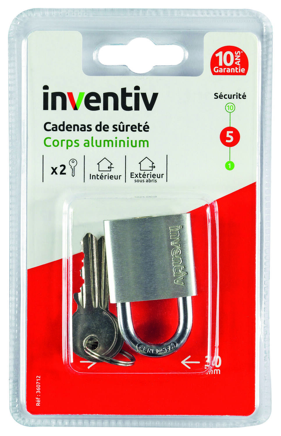 Cadenas + 2 Clés Aluminium 30mm - INVENTIV