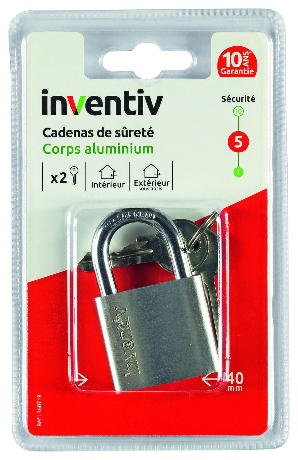 Cadenas + 2 Clés Aluminium 40mm - INVENTIV