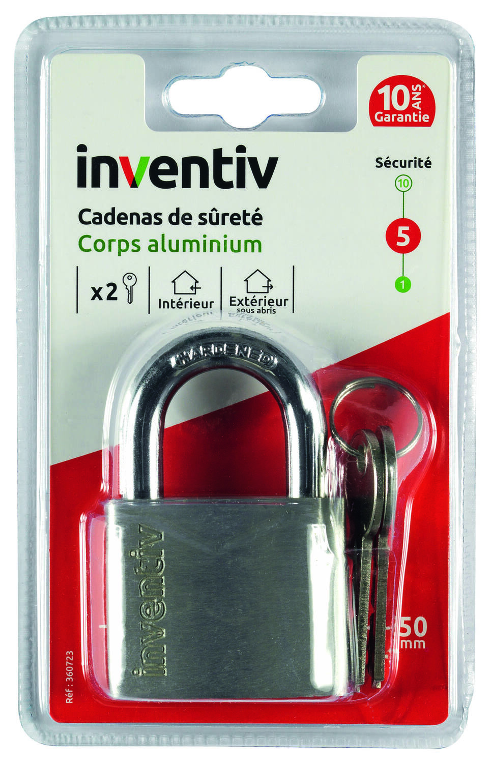 Cadenas + 2 Clés Aluminium 50mm - INVENTIV