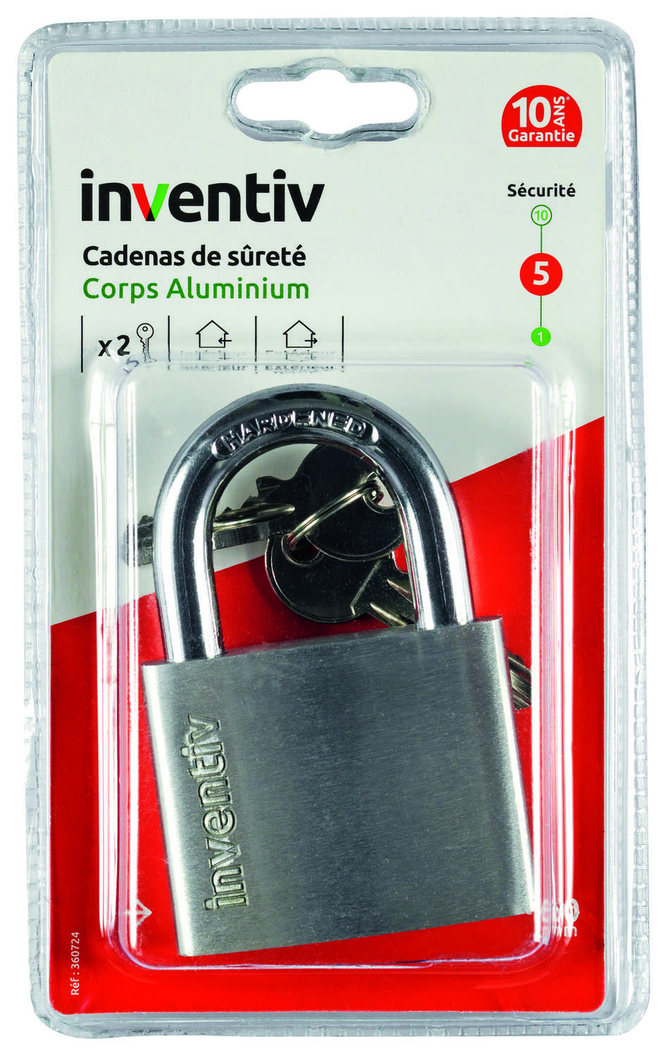 Cadenas + 2 Clés Aluminium 60mm - INVENTIV