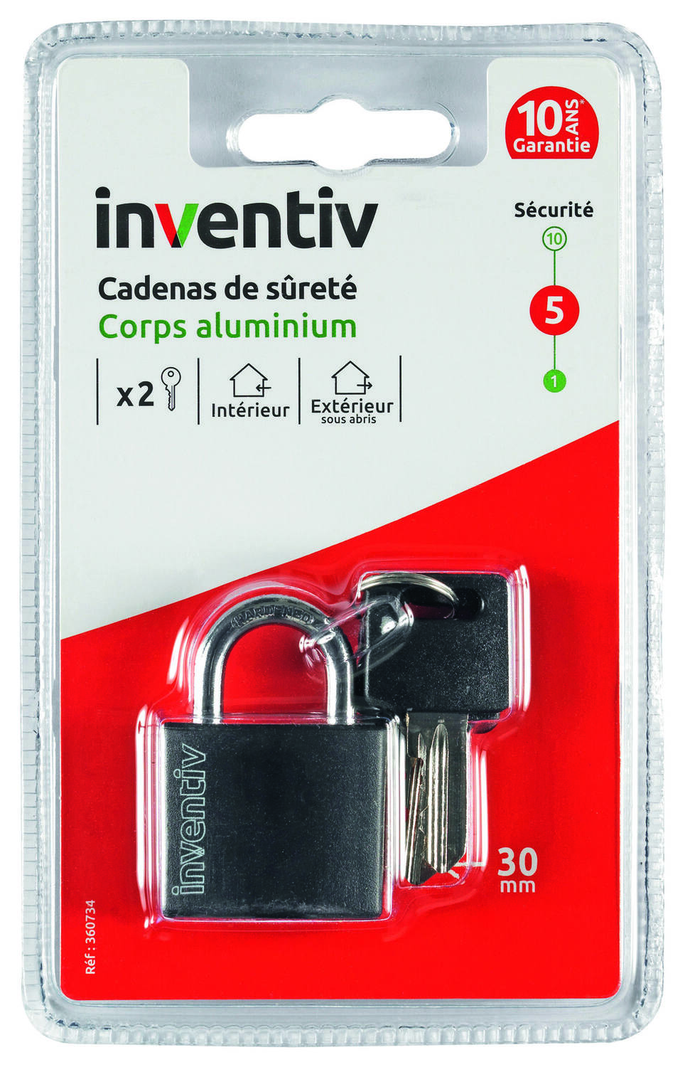 Cadenas + 2 Clés Aluminium 30mm - INVENTIV