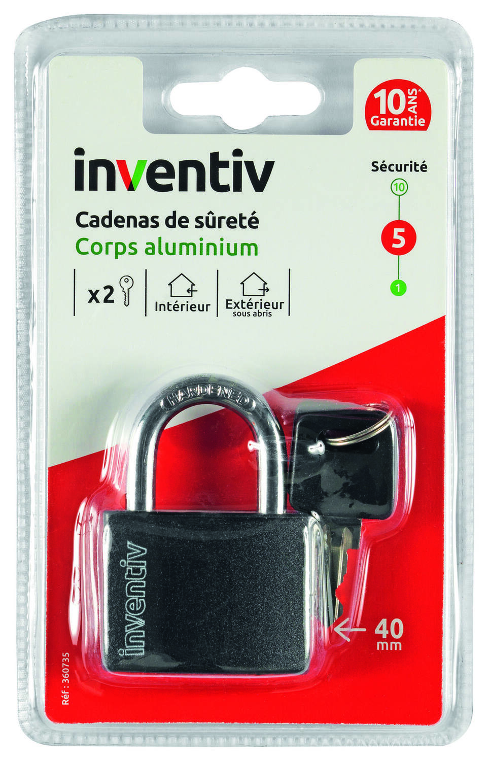 Cadenas + 2 Clés Aluminium 40mm - INVENTIV
