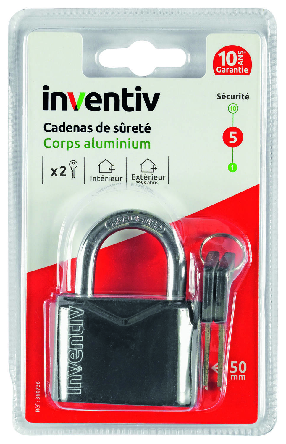 Cadenas + 2 Clés Aluminium 50mm - INVENTIV
