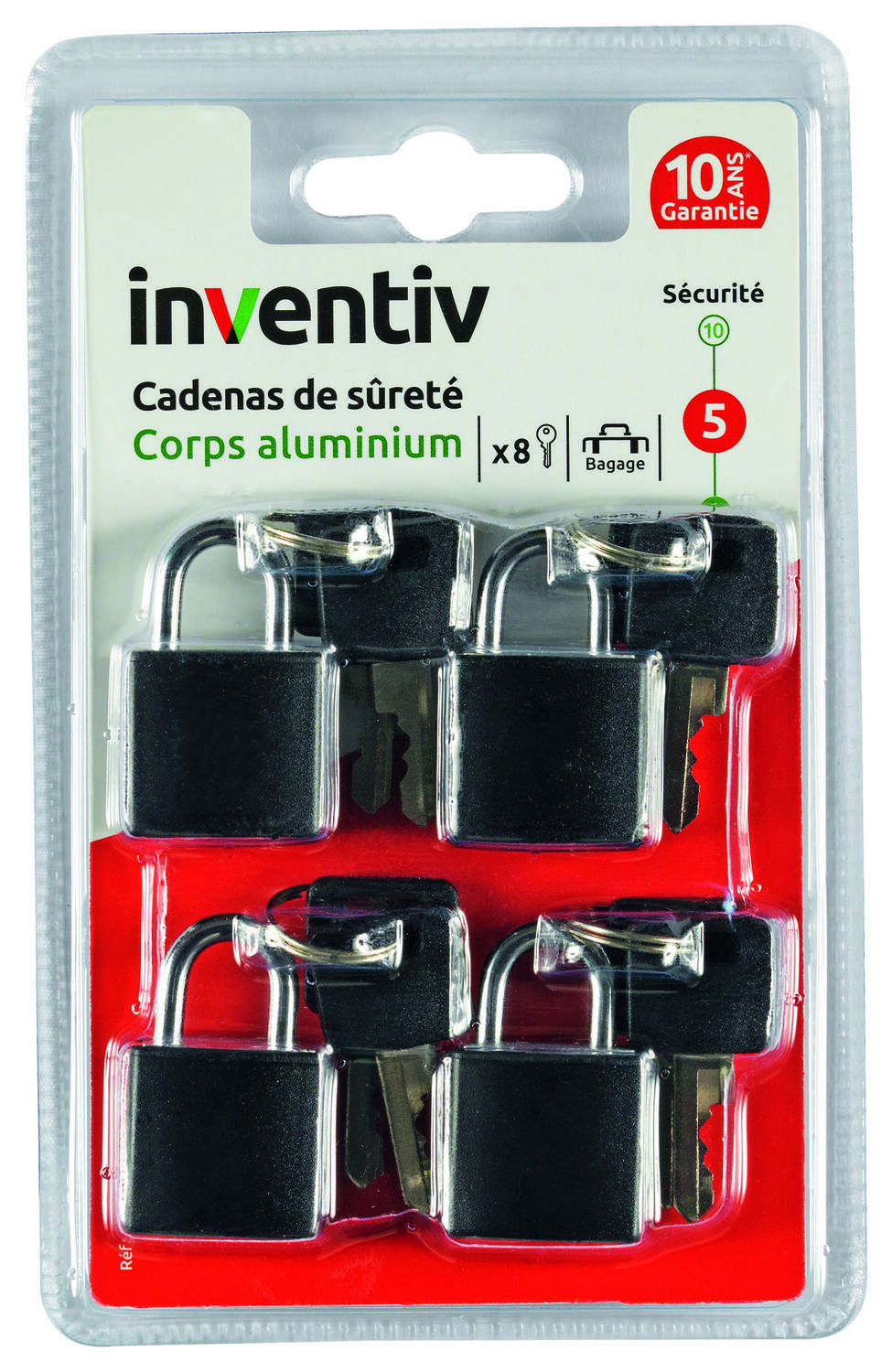 4 Cadenas + Clés Aluminium 20mm - INVENTIV