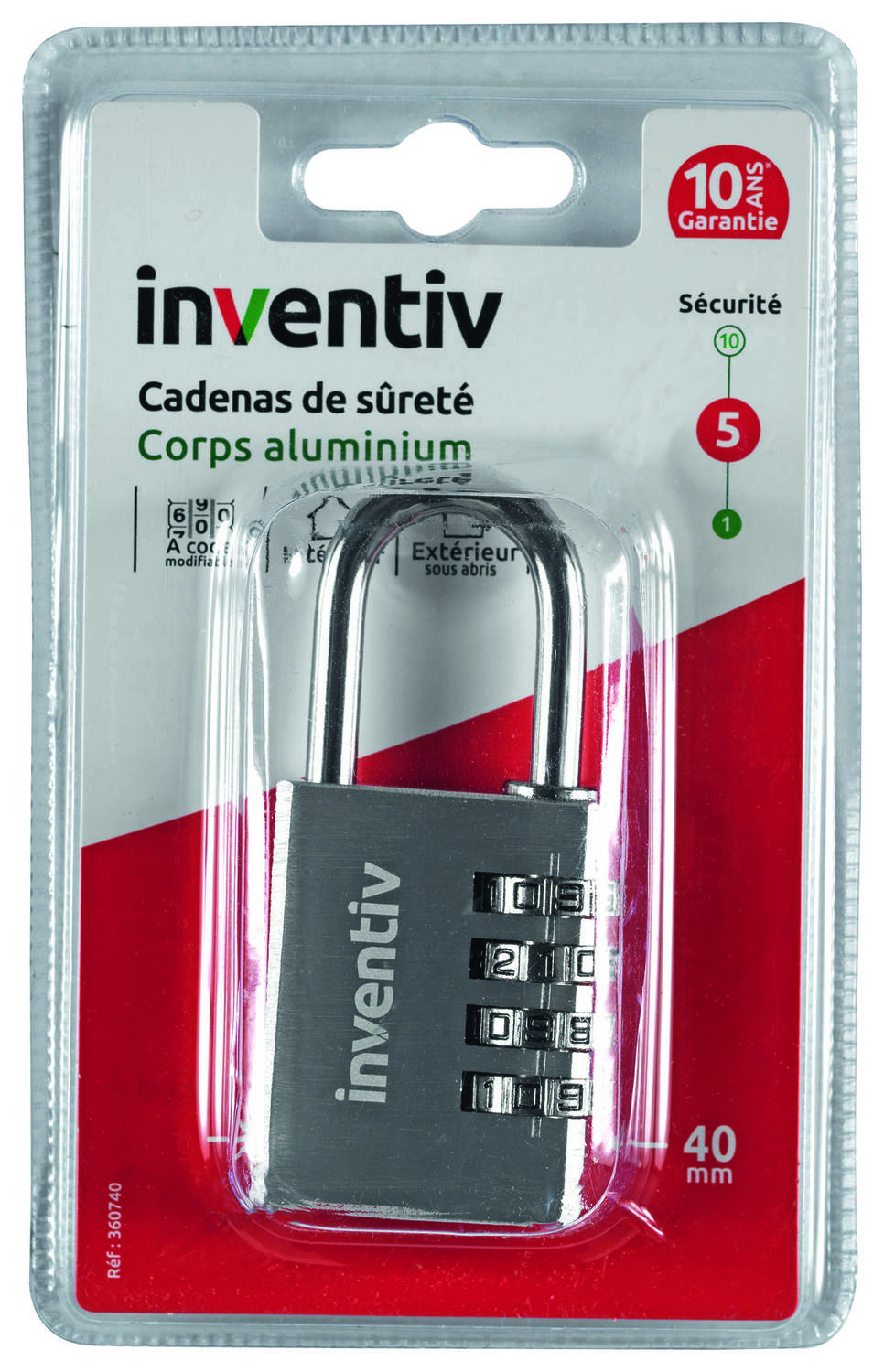 Cadenas à 3 Codes Aluminium 40mm - INVENTIV