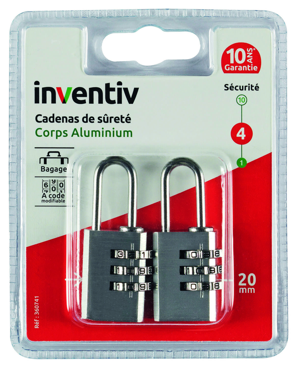 Cadenas à 3 Codes Aluminium 20mm - INVENTIV