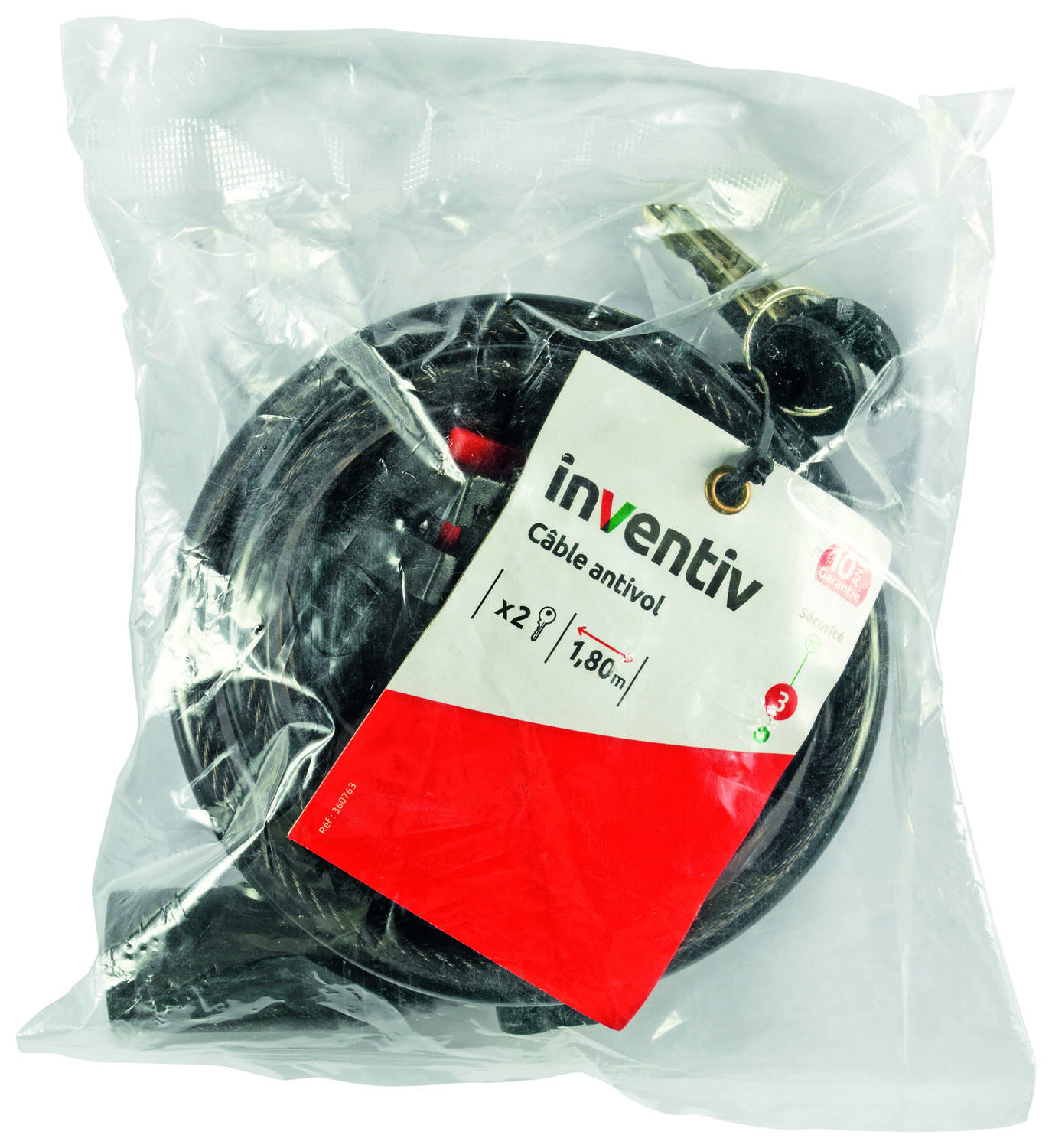 Antivol Vélo + 2 Clés ∅12mm L.1,80m - INVENTIV