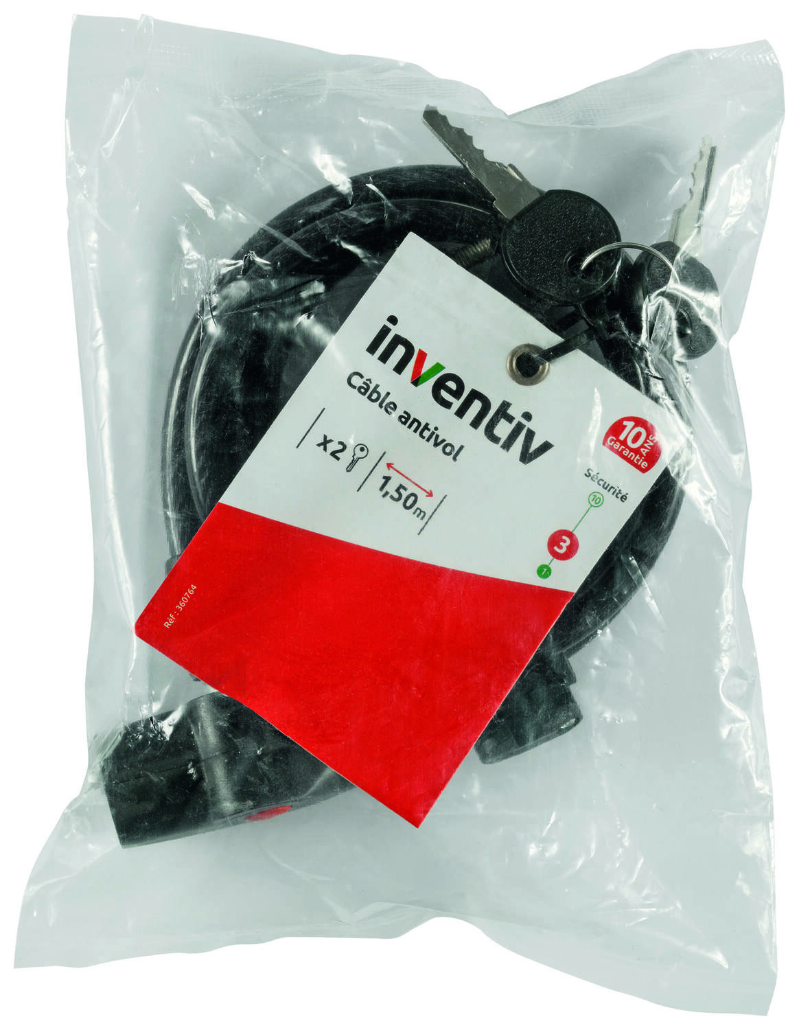 Antivol Vélo + 2 Clés ∅8mm L.1,50m - INVENTIV