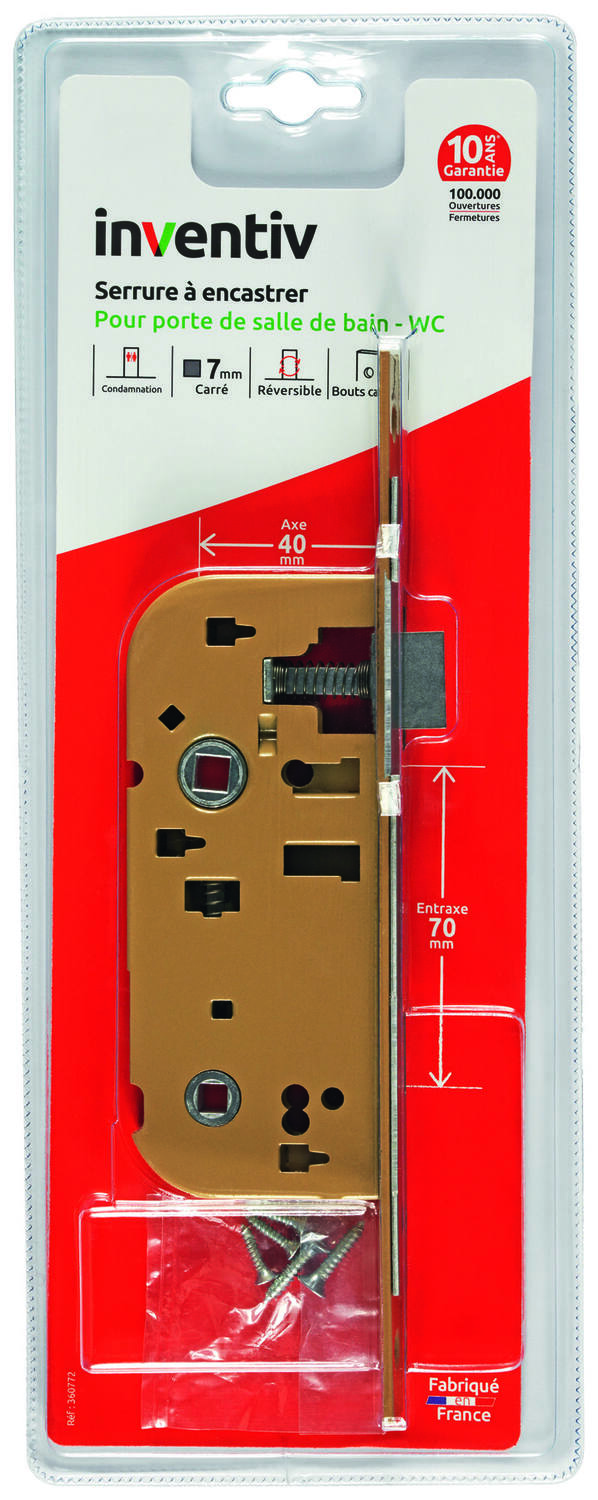 Serrure à encastrer axe 40mm - INVENTIV