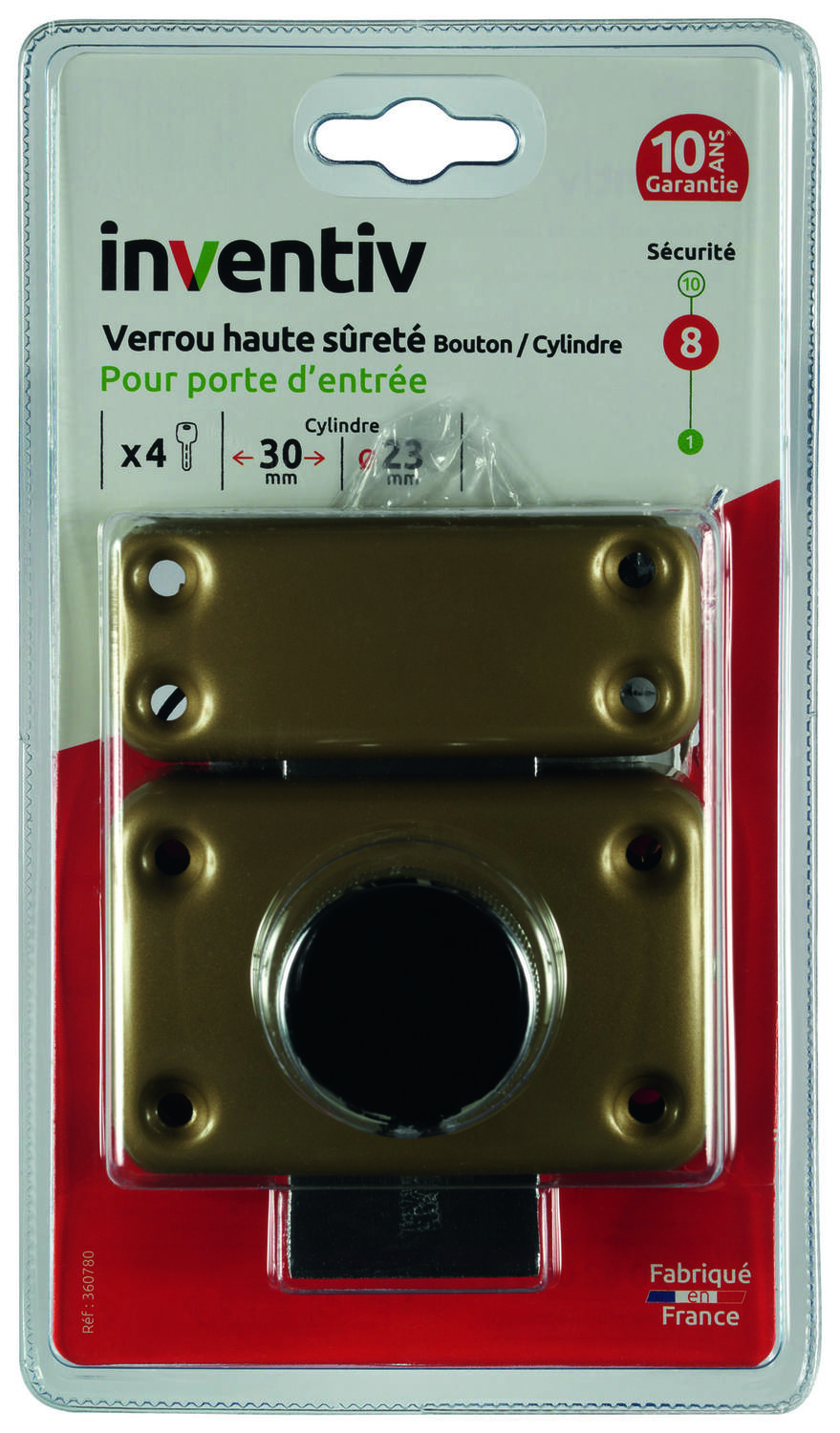 Verrou haute sécurité porte d'entrée Ø23xL.30mm - INVENTIV