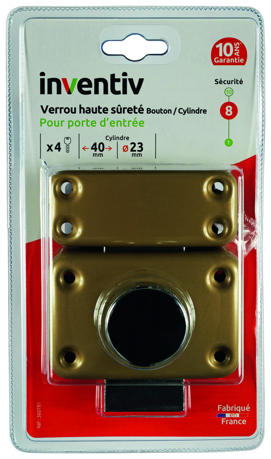 Verrou haute sécurité porte d'entrée Ø23xL.40mm - INVENTIV