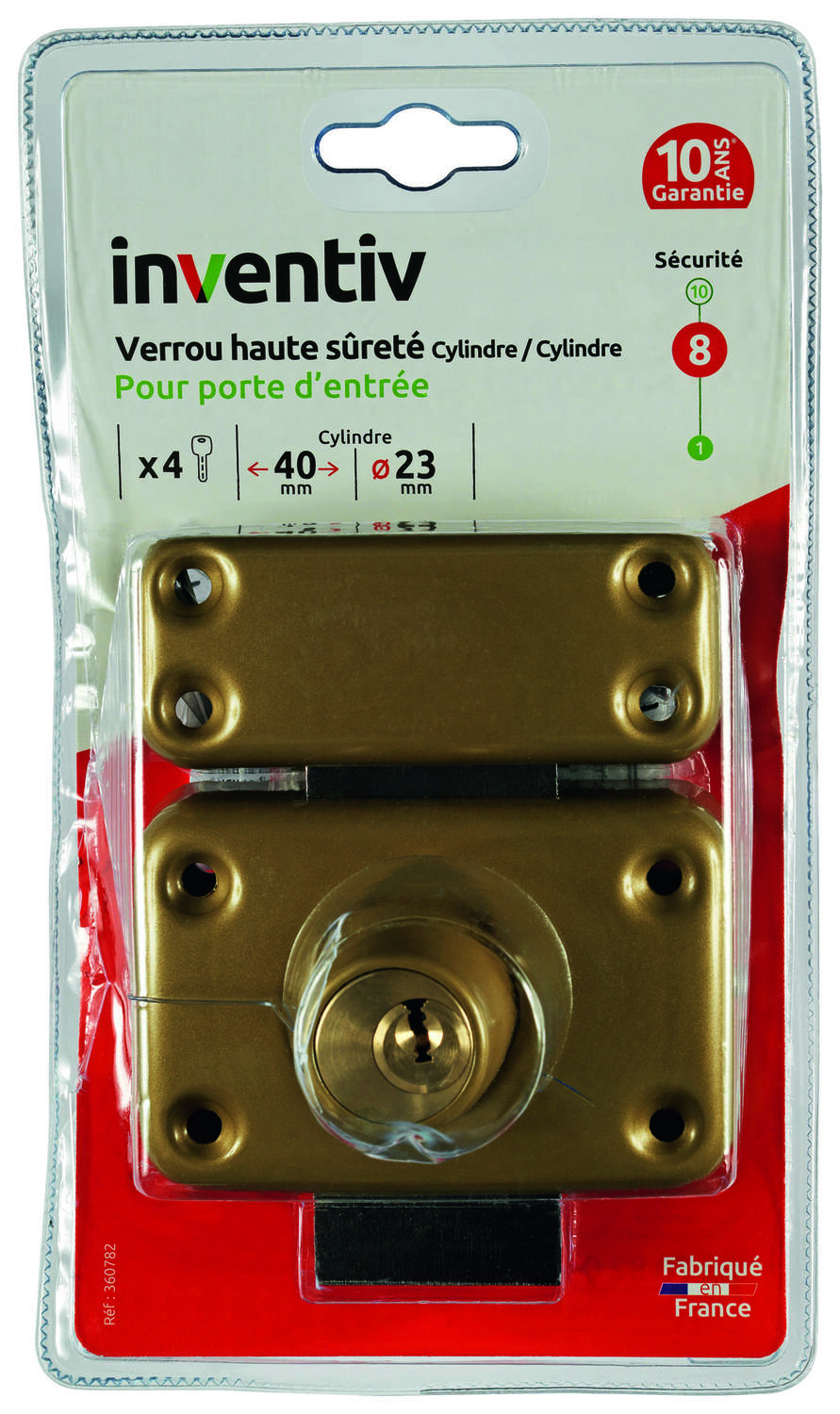 Verrou haute sécurité porte d'entrée double cylindre Ø23xL.40mm - INVENTIV