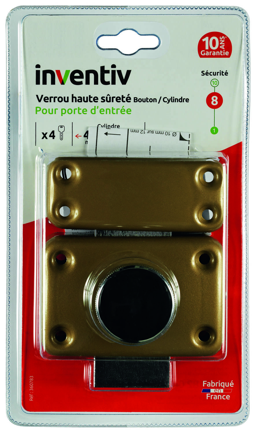 Verrou Haute sécurité porte d'entrée ∅23mm L.45mm - INVENTIV