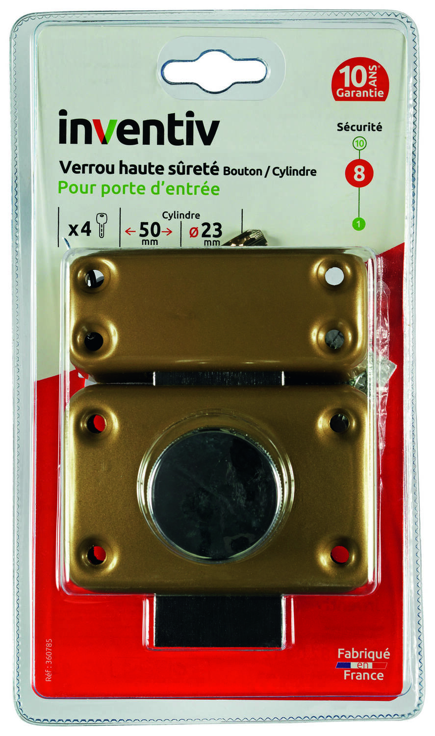 Verrou haute sécurité porte d'entrée Ø23mm L.50mm - INVENTIV