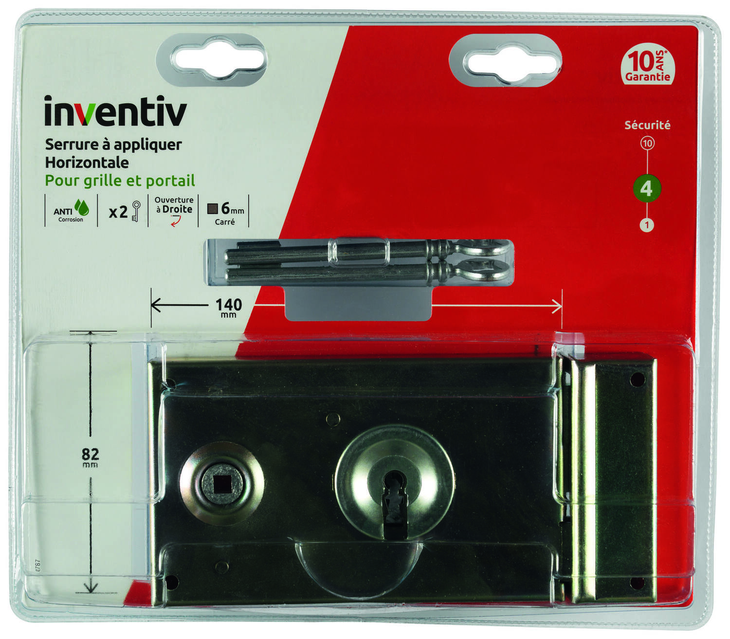 Serrure en applique horizontale 140x82mm, ouverture droite  - INVENTIV